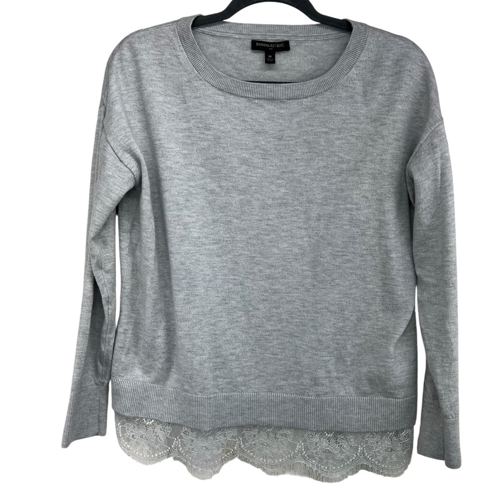 Banana Republic Wool Blend Scallop Lace Trim Crew Neck Sweater Womens Medium